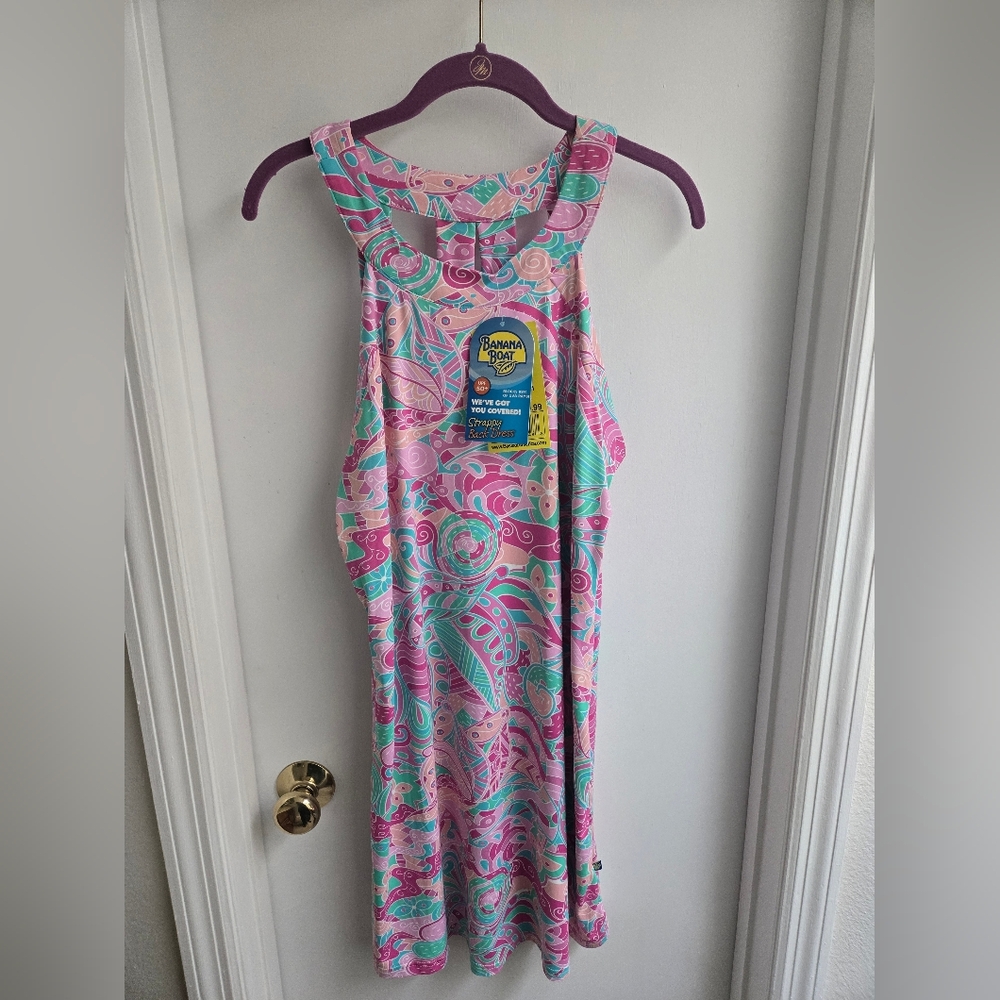 NWT Banana Boat Womens Size Large Pink, Blue, and Green Strappy Patterned Dress